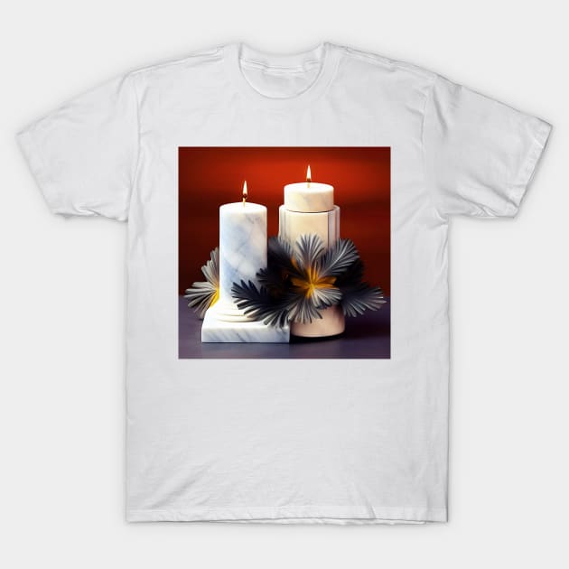 Christmas Candles with White Marble T-Shirt by DANAROPER